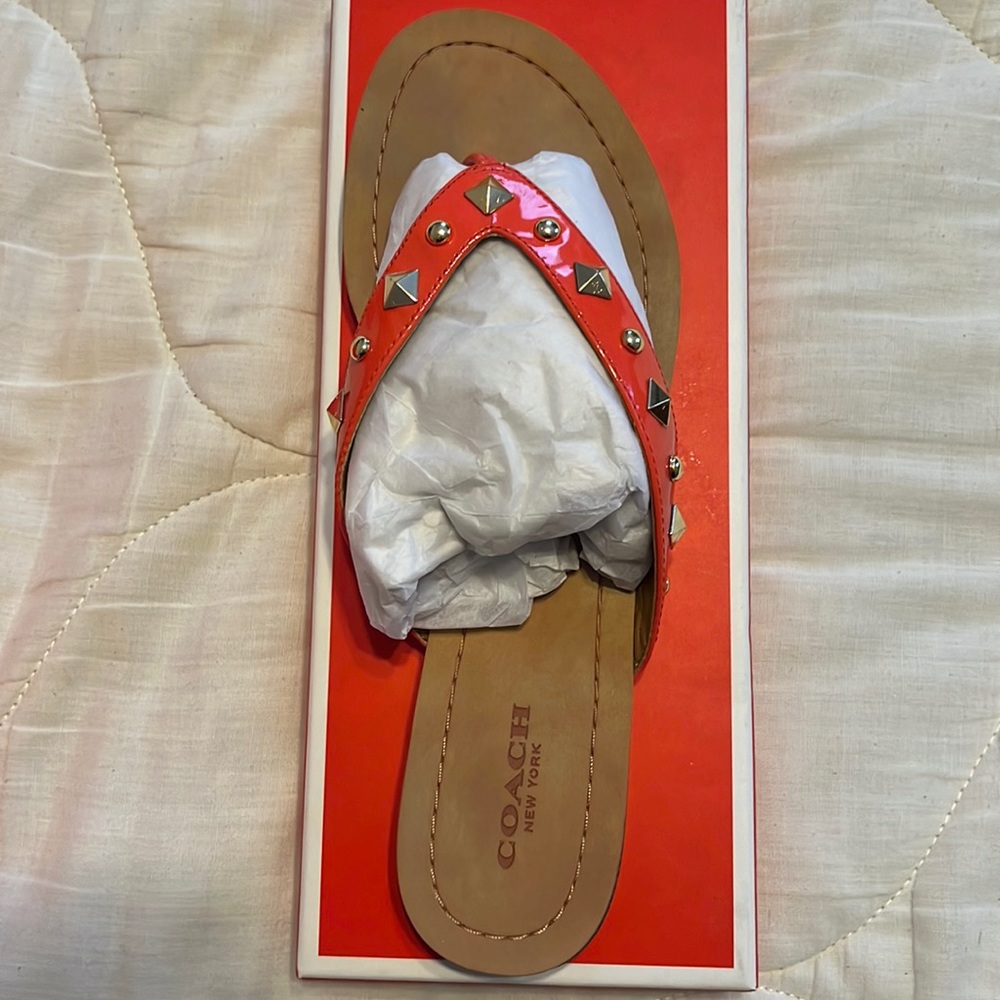 EUC: orange patent Coach sandals size 7